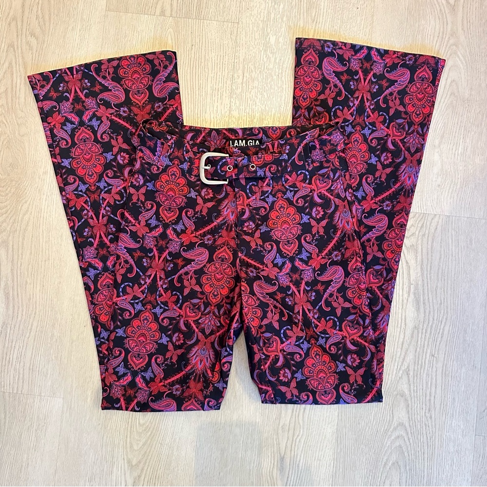 I Am Gia Purple Paisley Flare Pants Size XS
